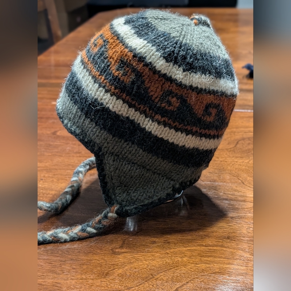 Knit Wool Earflap Hat with Geometric Pattern